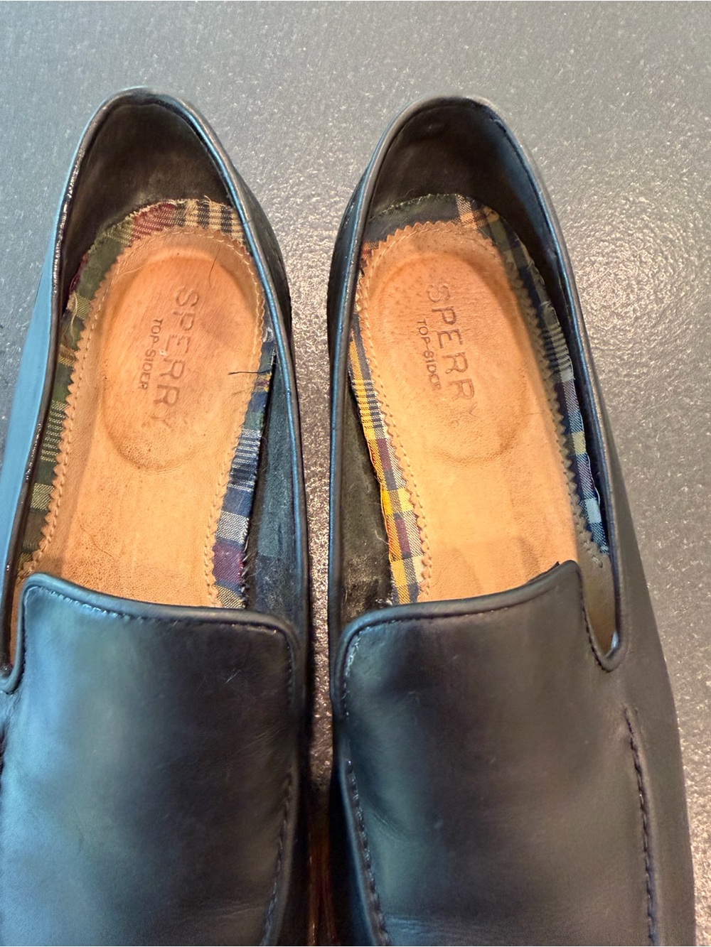 Sperry Black Leather Slip-On Loafers Plaid Lined Comfort Shoes 6.5 - Picture 5 of 11